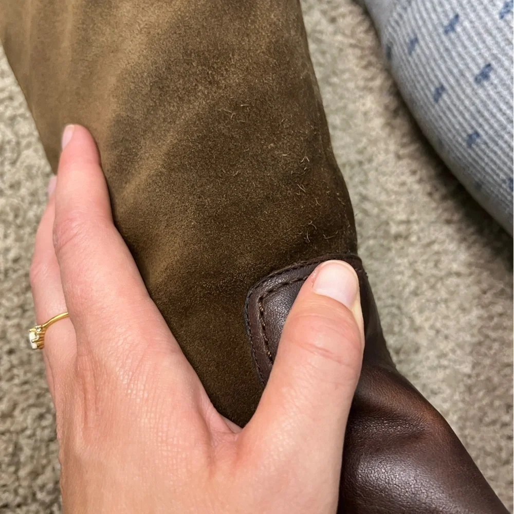 Jessica Simpson Clancey Suede & Leather OTK boots sz 9.5 Olive green & brown